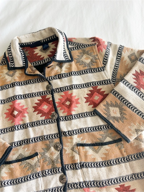 Jane Ashley Jackets & Blazers - Laura Ashley Vintage Southwestern Aztec Knit Button-Up Cardigan in Beige/Rust